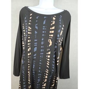 Banana Republic Dress L Black Blue Geometric Long Sleeve Sheath Career‎ Stretch